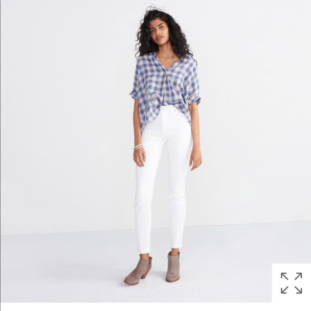 Madewell blue check button back top in size medium